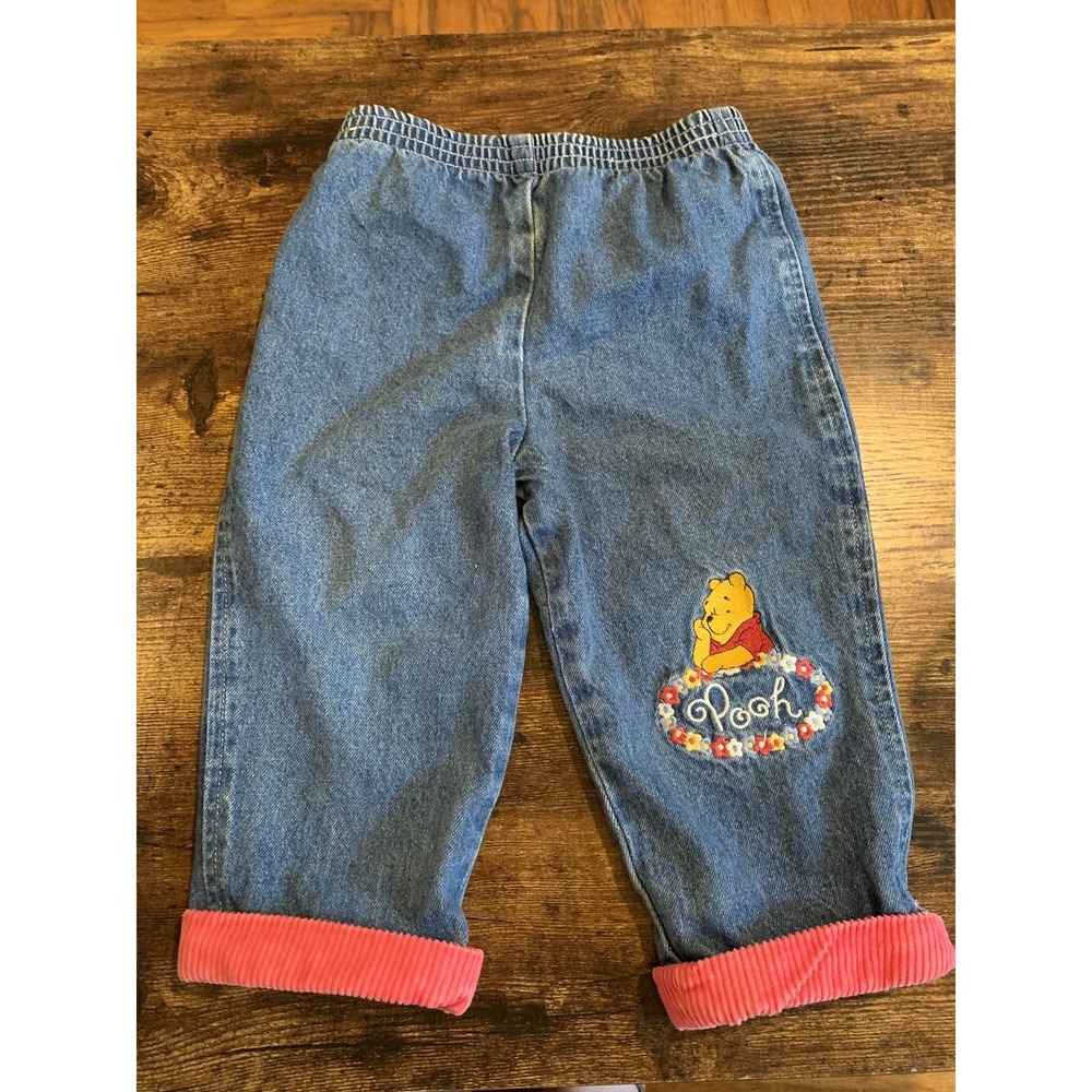 Vintage Y2k Hong Kong Winnie The Pooh Jeans Pants Girls Toddler Cuff Disney 18M‎